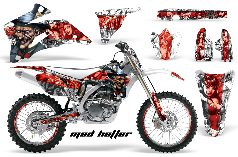 Yamaha YZ 250F 450F 02-09 Graphics Kit Mad Hatter White REDSTRIPE. NPsjpg